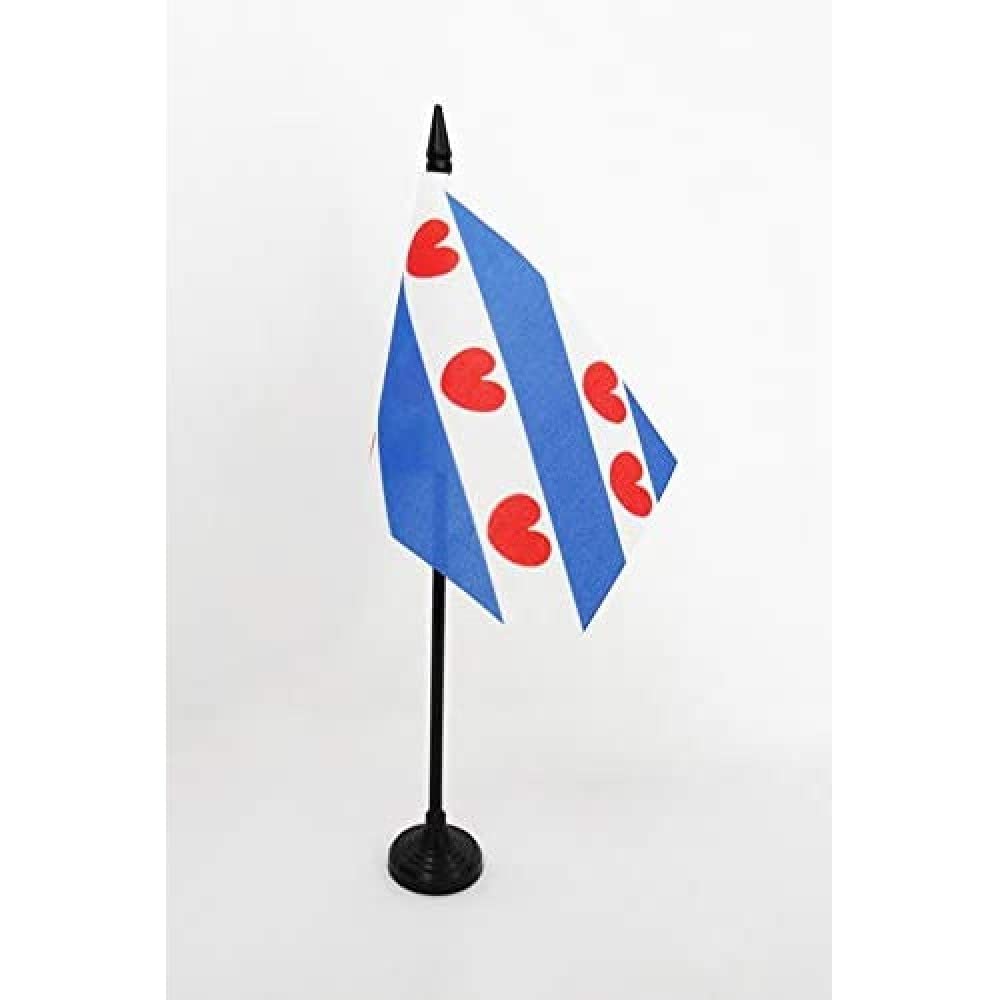 AZ FLAG - Province of Fryslân Table Flag 4'' x 6'' - Friesland Office Mini Banner 100% Polyester 15 x 10 cm - Mini Desk Flag with 10'' Pole and Black Plastic Base