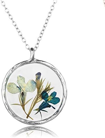 Dainashi Women Pressed Natural Daisy Flower Resin Pendant Necklace