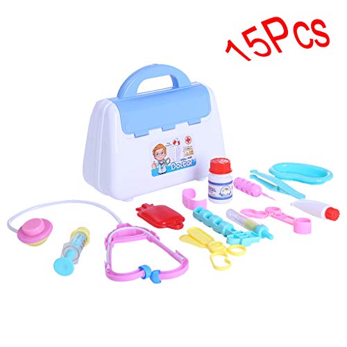 Educational Doctor Medical Kit | 15Pcs Kids Pretend Medical Doctor Medical Playset with Stethoscope,Case | Durable Role Play Promotes Thinking Skills Gift for Toddler Boys Girls (Blue)