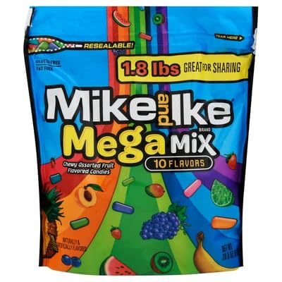 Mike and Ike Mega Mix - 1.8lbs Resealable Bag, 10 Flavors of Chewy Assorted Fruit Candies, Irresistible Variety for Sweet Delights Sold by Swiss+