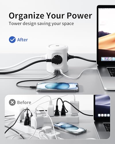 Tower Power Strip Sockets 16A with LED Night Lights 3 Lighting Modes, Cube Power Strip Sockets with USB Extension Plug 3M, Thief Sockets with Switch for Home Office Socket Power Strip
