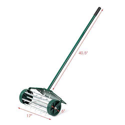 HAPPYGRILL Manual Lawn Aerator 18inch Rolling Lawn Aerator Garden Yard