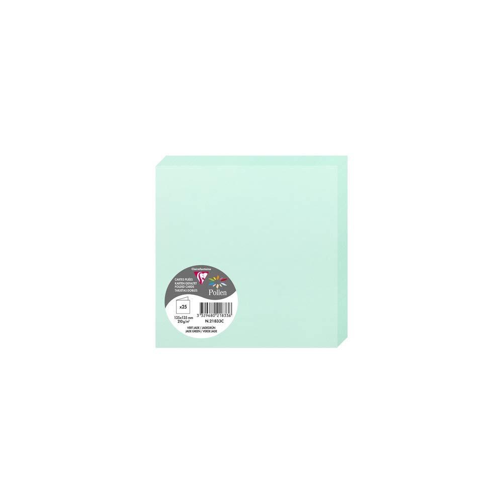 Clairefontaine 21833C Pack of 25 Double Cards Square (13.5x13.5cm) 210g/m² Jade Green Invitation Correspondence Cardboard Pollen range Smooth Premium Paper