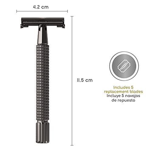 Mamba Shave Rastrillo para Afeitar Ragnar de Acero Inoxidable con 5 navajas de doble filo. Rastrillo Mariposa. Rastrillos para Afeitar Hombre Vintage. Rastrillo de Seguridad. Safety Razor (Grafito)