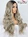 K'ryssma Ash Blonde Lace Front Wig Dark Roots Ombre Synthetic Wigs for Women Long Wavy Ombre Blonde Wig with Middle Part 22 Inches