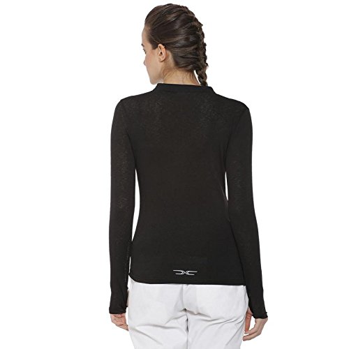 campus sutra solid women mandarin collar black sports jersey