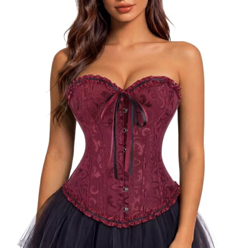 Kranchungel Corset Tops for Women: Renaissance Corset - Vintage Shapewear Bustier for Halloween Costume,Pirate & Themed Party Medium Wine Red at Amazon