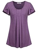 Lem&Hao Slimming Fitted Tunics for Women Summer Flattering Long Tops Casual Wear, Purple, Medium