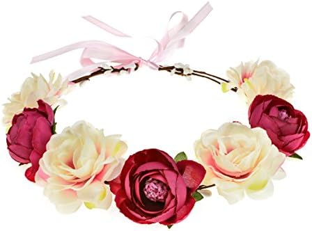 Accesyes Flower Headband Camellia Leaf Crown Women Festival Floral Wreath for Photography (White and Violet)