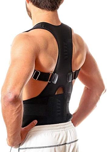 Sentik® Adjustable Magnetic Posture Corrector Back Brace for Men & Women Posture Correction Lumbar Shoulder Support Breathable Back Pain Belt Strap (Small, Black)