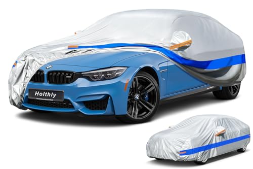 Holthly Waterproof Outdoor Car Cover, 10 Layer Car Cover, Sun and Dust Protector Cover, Car Layer Suitable for Audi A4 A5, BMW 3 Series, Mercedes C-Class, VW Passat, etc. 3XL