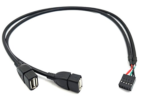 Duttek (2-Pack) 50CM Dupont 10 Pin Female Header to 2 Port Dual USB 2.0 Type A Female Motherboard Extender Splitter Cable Cord (2AF/10Pin 0.5M)