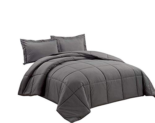 Chezmoi Collection 3-Piece Down Alternative Comforter Set (Oversized Queen, Gray)