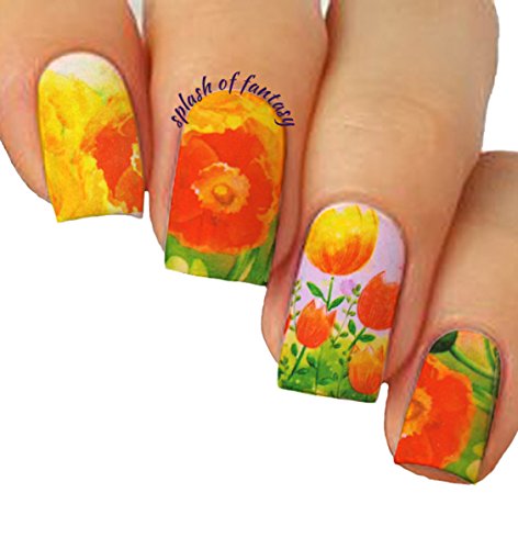 Nail Art Water Slide Tattoo Decals  Full-Cover  Abstract & Large Flowers, 10 - pack  /CVII/