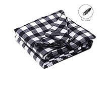 WAQIA HOUSE Electric Heated Blanket Car Vehicle Truck SUV, 12 Volt Machine Washable Plaid Heated Travel Blanket Temp Controller (40x60 inch) (Black and White)