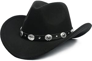KorhLeoh Western-Cowboy-Hat with Buckle for Kids,Boys Girls Wide-Brim Felt Cowgirl Hat Fedora Costume Accessory (4-8T)
