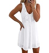 ZXZY Womens Cute Sun Dress V Neck Button Down Sleeveless Floral Lace Dresses