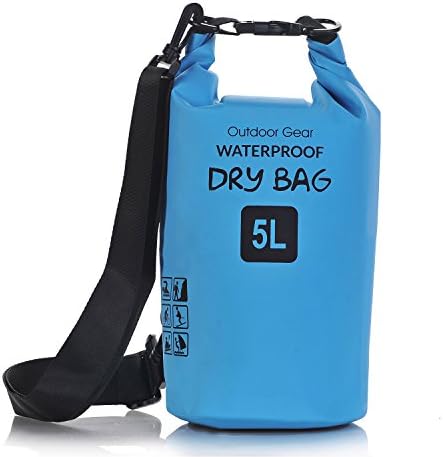 Aokon Waterproof Dry Bag, 5L Roll Top Waterproof Camera Bag Compression Gear Sack Backpack for Beach Kayaking, Swimming, Boating, Canoeing, Camping, Rafting, Fishing, Hiking (Single Shoulder + Blue)