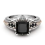 Goddesslili Copper Black Gemstone Rings for Women Girlfriend Vintage Princess Thin Wedding Engagement Anniversary Simple Jewelry Gift Under 5 Dollars