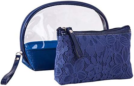 HYL World 2Pcs Fashion Women Girls Lace Cosmetic Bag Travel Makeup Pouch PVC Toiletries Storage Bag-Blue