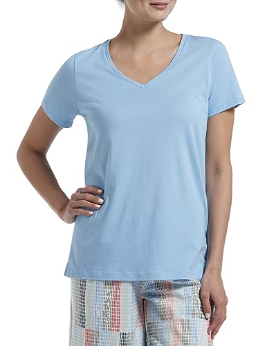 HUE Women's Short Sleeve V-Neck Sleep tee, Bella Blue, Medium