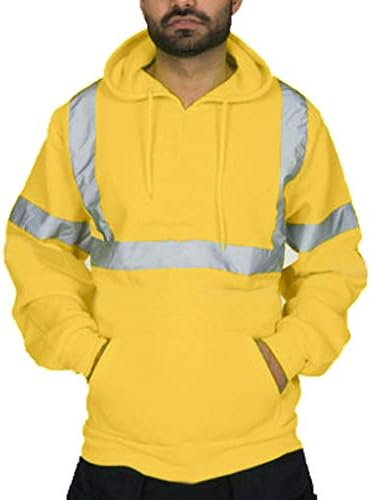 Hunzed Men【High Visibility Hoodie Pullover 】 Mens Road Work Safety Long Sleeve Sweatshirt Tops Blouse