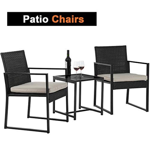 Black SUNLEI 3 Pieces Patio Set Outdoor Wicker Patio Furniture Sets