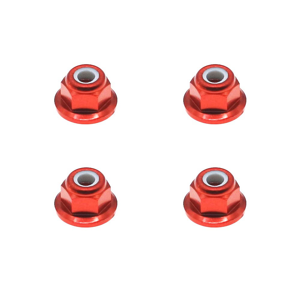 RCAWD RC FLANGED NYLOC LOCK NUT M4 4MM for 1-10 ARRMA 3s&Mega Vorteks Senton Granite Big Rock Typhon upgraded parts 4 pcs/set（Red)