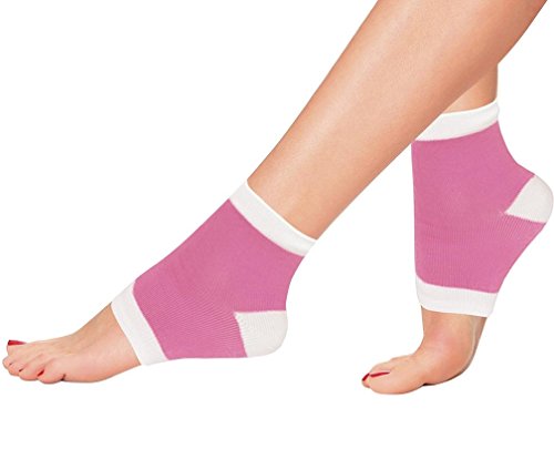 Pink/Wht-1Pr - Bcurb Heel Gel Lined Socks Soft Silky Moisturizing Open Toe Comfy Ankle Sock to Heal Dry, Cracked Skin and Callus Helps Plantar Fasciitis Feet Heels Foot Pain Relief (Pink/White-1Pair)