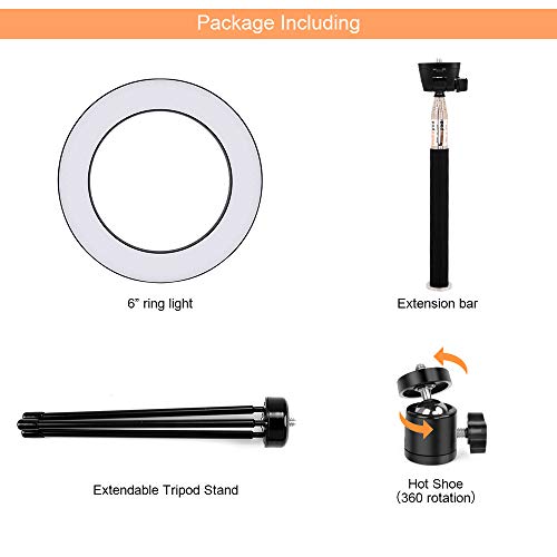 FREESOO Luz de Anillo LED Regulable 6” RGB 8 Colores para Fotografia con Trípode Altura Ajustable con 5 Niveles de Brillo USB para Youtube Disparo Selfie Video Maquillaje