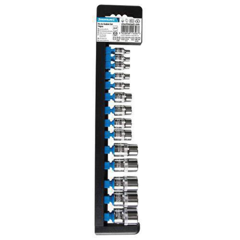 Silverline Socket Extension Set – 14 Piece, Sizes E4 to E24, Durable Extensions for Ratchets and Sockets (675072)