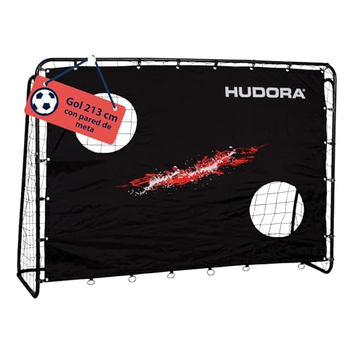 HUDORA Soccer Goal Trainer with Target Wall - Sturdy Outdoor Soccer Goal for Kids & Adults - Goal wall with two reinforced shot holes - Weatherproof football Goal for Training & Leisure