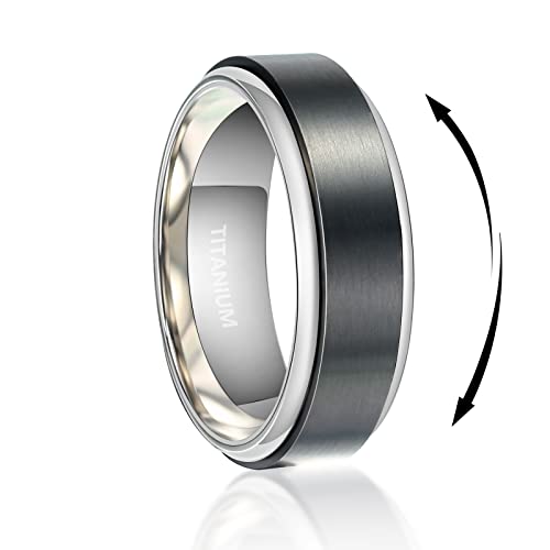 TGNEL 6mm/8mm Titanium Anxiety Ring Mens Wedding Band Ring, Classic Brushed Titanium Spinner Fidget Ring Comfort fit Size 6-16 Black/Gold/Silver