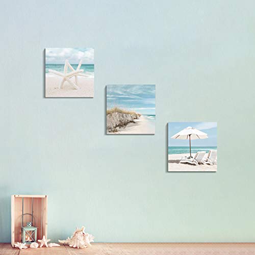Coastal-Canvas-Wall-Art-Print-Starfish-Beach-Chairs-on-Sand-Artwork-for-Wall-Painting-for-BedroomOverall-12Wx12H-x3-Pcs Coastal Canvas Wall Art Print: Starfish & Beach Chairs on Sand Artwork for Wall Painting for Bedroom(Overall 12"Wx12"H x3 Pcs)