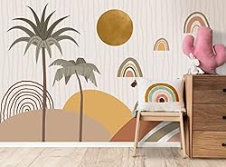 Muravie Boho Palm Tree with Sun Wallpaper- Boho
