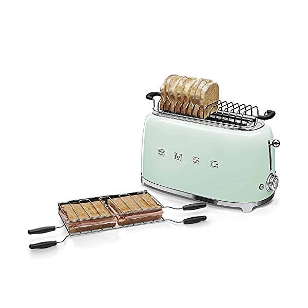 Smeg TSF02PGUS 50's Retro Style Aesthetic 4 Slice Toaster, Pastel Green The Home Kitchen Store