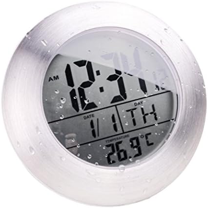 FANGDA LCD Waterproof Shower Clock, Wall Mounted, Displays Time, Temperature, and Indoor Relative Humidity (ROUND)