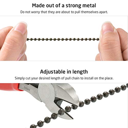 Bronze fan pull chain with 35.4 inches Extension, Kinghouse 2 pcs 13.6 inches 3.2mm Beaded Ball Fan Pull Chain Set including Beaded and Pull Loop Connectors, Holiday Gift Set (Oil Rubbed Bronze)