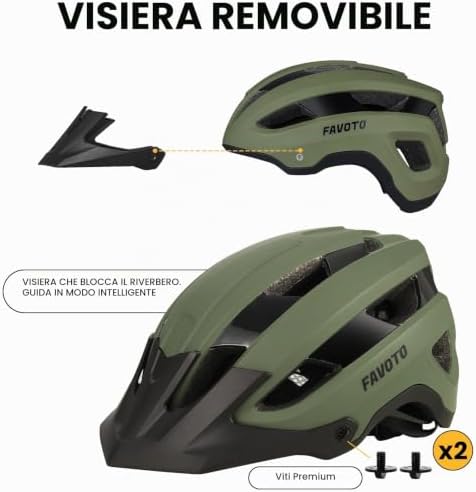 Casco Bici MTB con Visiera Staccabile, Leggero per Uomo
