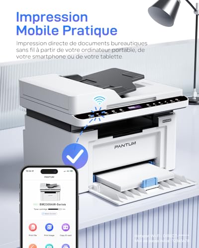 PANTUM BM2309AW Multifunction Laser Printer, Black and White, Print, Scanning, Copy 3in1 with ADF, WLAN & USB, A4, 20 ppm, Airprint/Mopria APP