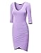 CTC WDR940 Womens Deep V Neck 3/4 Sleeve Tulip Bodycon Dress M Lilac