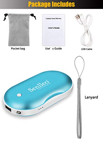 Senlleo Hand Warmer, Rechargeable Hand Warmer : 5200mAh Battery Hand Warmer/Powerbank with Mini Flashlight Function, Double-Sided Warmer Winter Gift for Girl/Man/Woman(Blue)