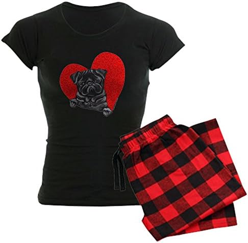 Black Pug Heart Women's Dark Pajamas Women's PJs