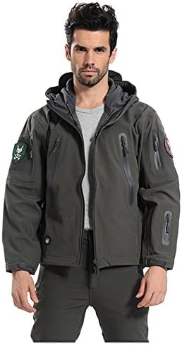 Tang Mu Sheng Men's the Outdoor Waterproof Soft Shell Tactical Military with Hood Jacket Gray (Large)