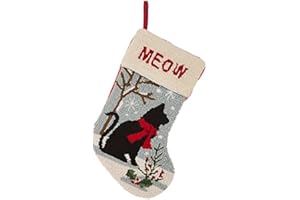 Glitzhome 19" L Cat Christmas Stocking Oversize Handmade Hooked Xmas Fireplace Hanging Decoration Stockings for Family Holiday Season Party Decor