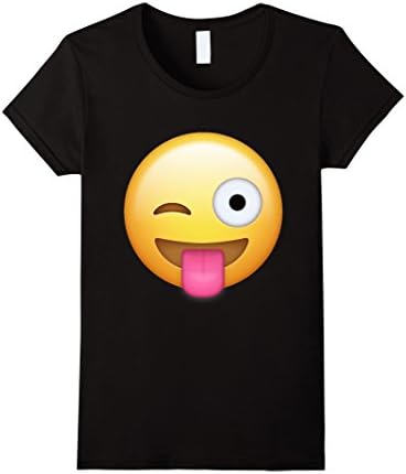Womens Wink Face Tongue Out Emoji T Shirt Medium Black