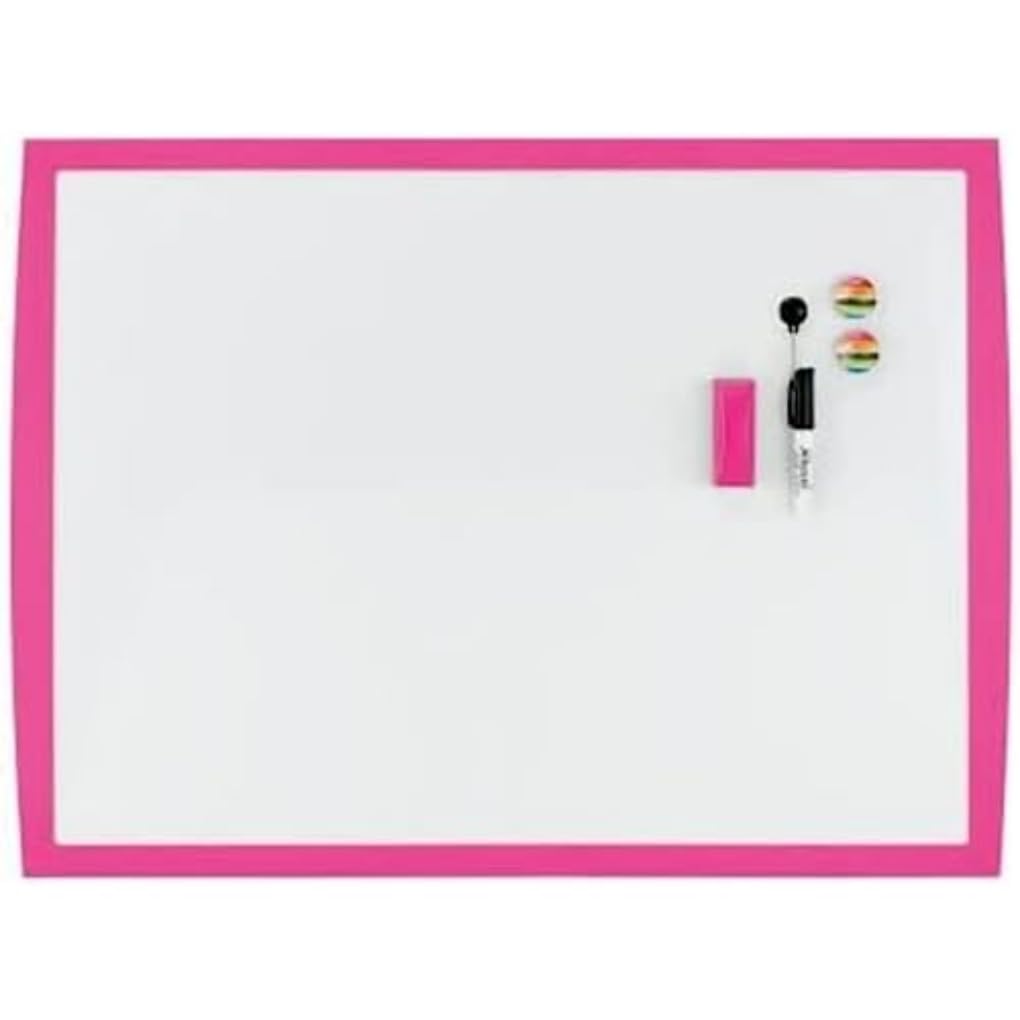 Nobo Small Magnetic Whiteboard, Vibrant Frame, Wall Mountable, Includes Matching Accessories, Home/Office, 585 x 430 mm, Pink, 2104177