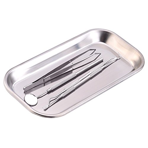 ICYANG Small Stainless Steel Square Medical Surgical Instrument Tray Oral Dental Dish Lab Instrument Tools(8.85 x 4.52 x 0.78inch)