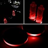 LED Cup Holder Lights, Pack of 2 Solar-Powered LED Light Cover Cup Holder Bottom Pad Cover Light Car Interior Decoration 2.83-Inch Universal Design for Car Cup Holder (Red)