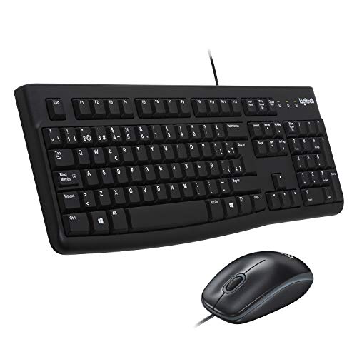 Logitech MK120 Combo Tastiera e Mouse con Filo per Windows, Layout Spagnolo QWERTY - Nero
